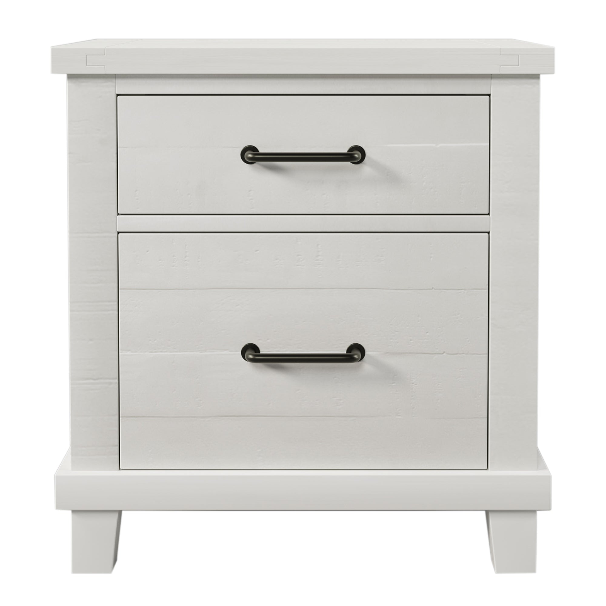 Rustic Farmhouse Style Solid Pine Wood Two-Drawer Nightstand - White