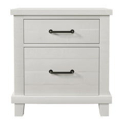 Rustic Farmhouse Style Solid Pine Wood Two-Drawer Nightstand - White