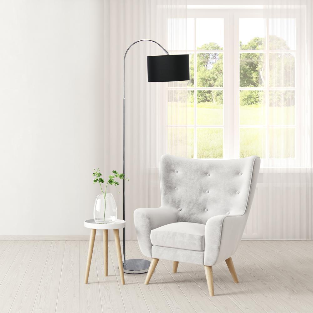 Arched Brushed Nickel Floor Lamp - Black Shade