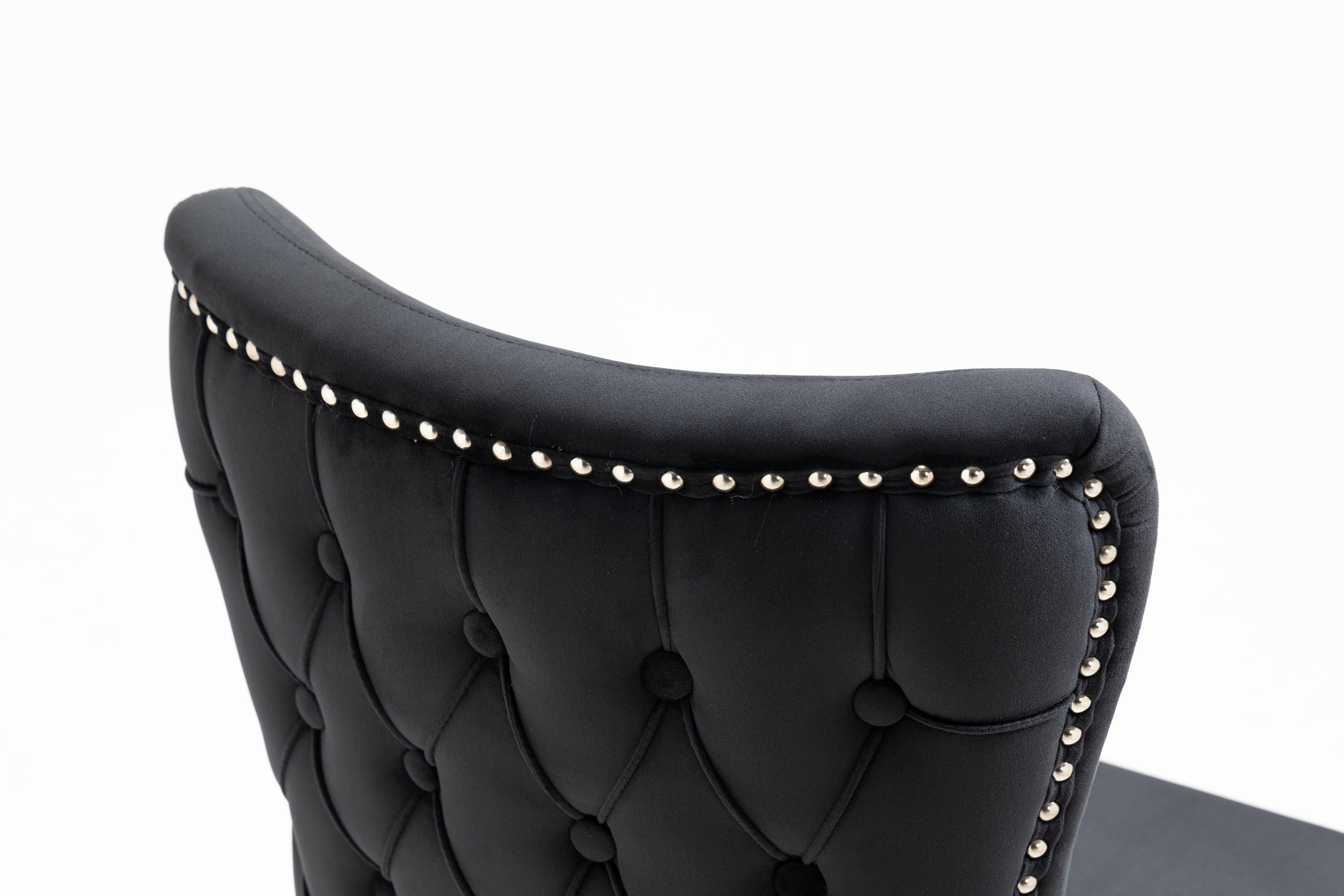 Velvet Upholstered Dining Chairs with Designed Back and Nailhead trim and Solid Wood Legs (Set of 2) - Black