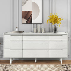Modern Style Manufactured Wood 9-Drawer Dresser with Solid Wood Legs - White