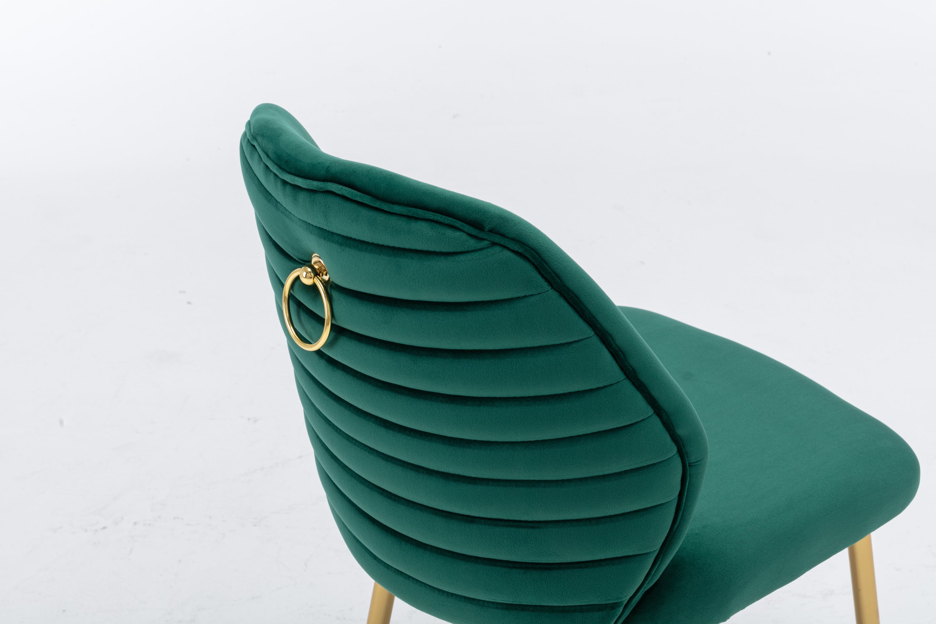 Modern Woven Velvet Upholstered Dining Chairs with Barrel Backrest and Gold Metal Legs (Set of 2) - Green