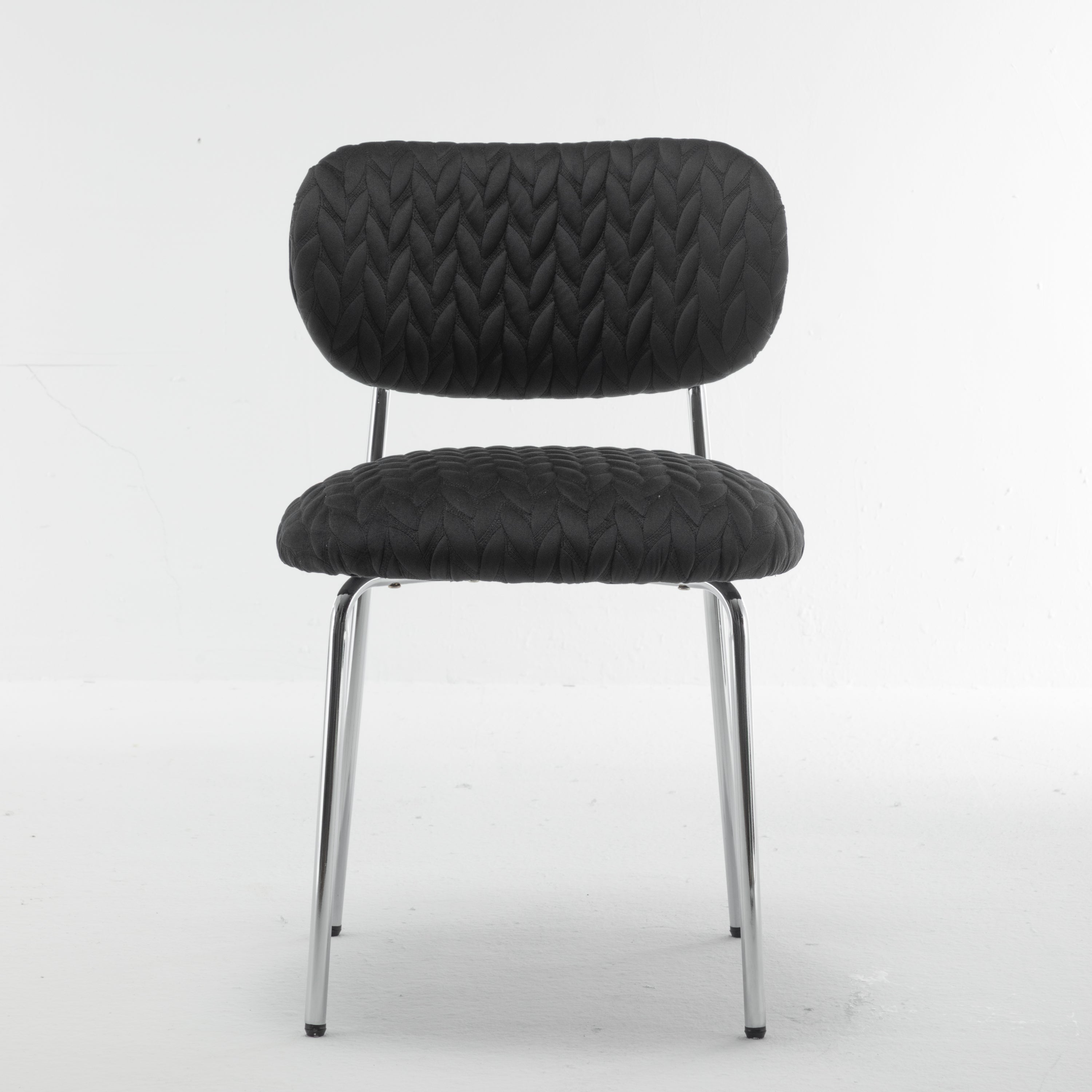 Velvet Dining Chair Leaf Grain Ergonomic Backrest Silver Metal Legs (Set of 2) - Black