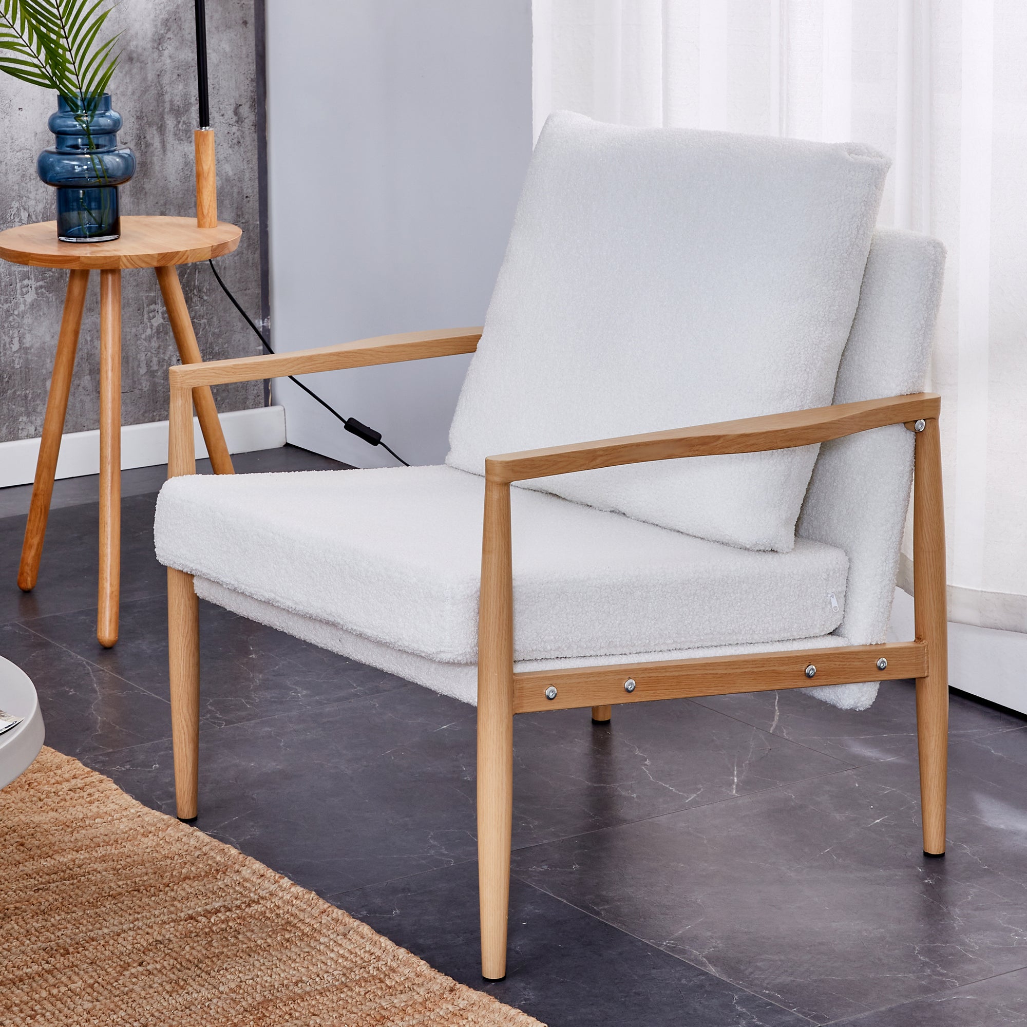 Teddy Velvet Accent Arm Chair Mid Century Modern - White
