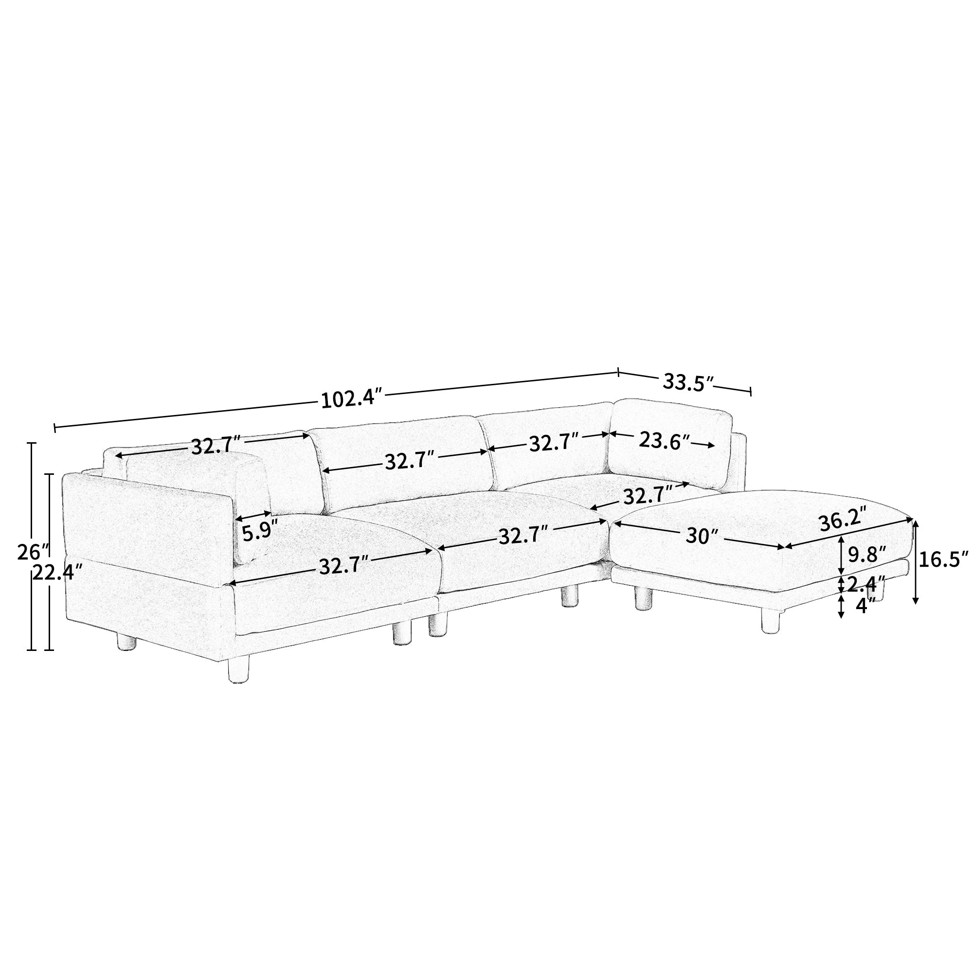 Upholstery Convertible Sectional Sofa, L Shaped Couch with Reversible Chaise - Grey