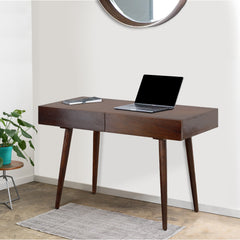 Mango Wood Writing Desk with 2 Drawers and Tapered Legs - Brown