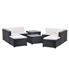 MAICOSY 10pc Outdoor Rattan Patio Garden Furniture Wicker Armchair Table Ottoman