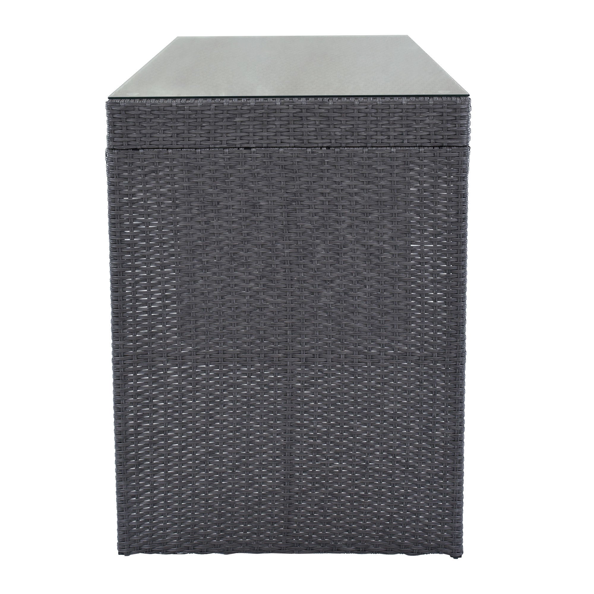 5-piece Rattan Outdoor Patio Furniture Set Bar Dining Table Set with 4 Stools - Gray Cushion + Gray Wicker