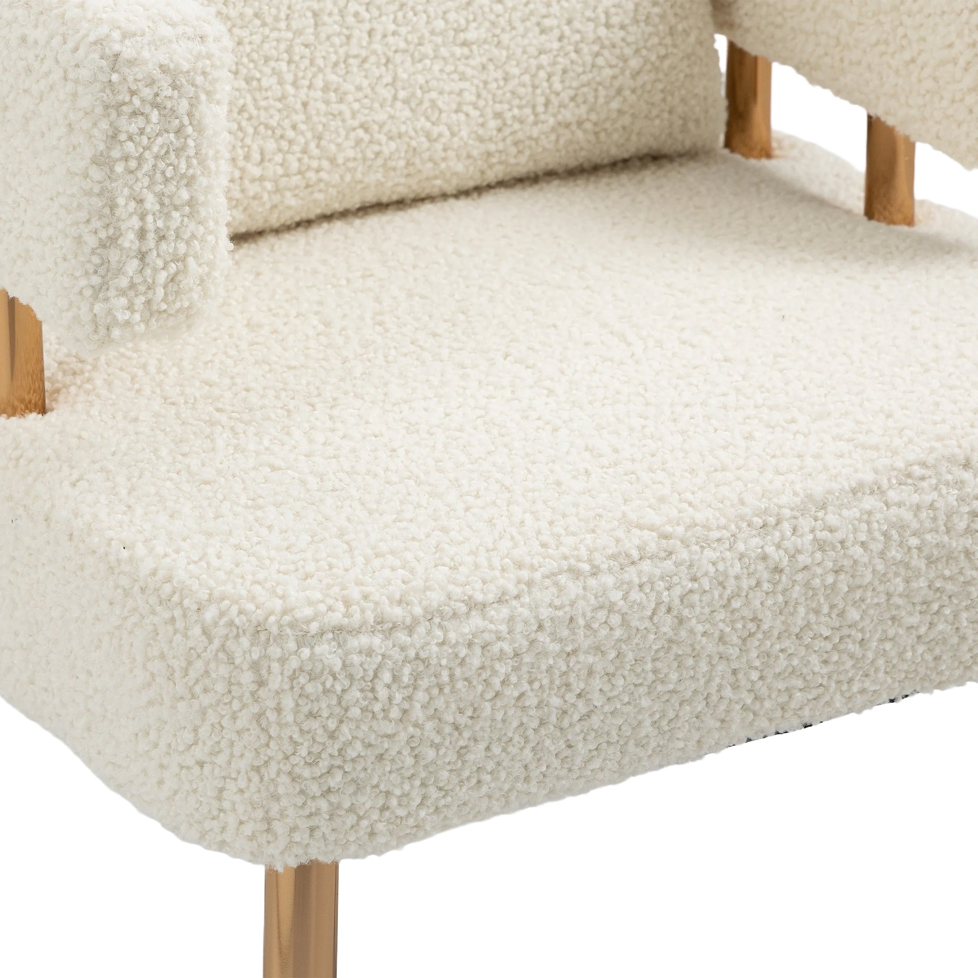 Accent Chair with Golden Feet - White Teddy