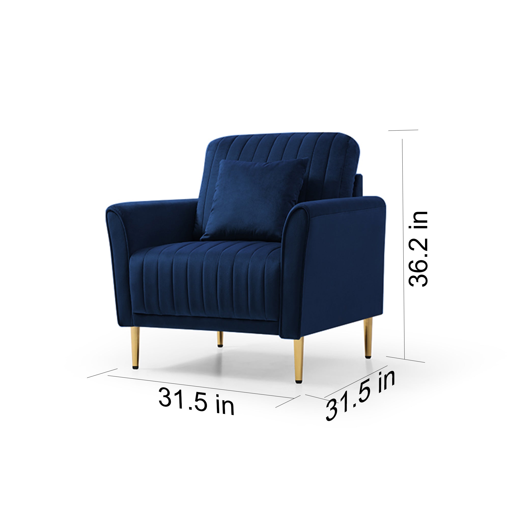 Velvet Accent Chair with Gold Legs - Navy Blue with 1 Throw Pillow
