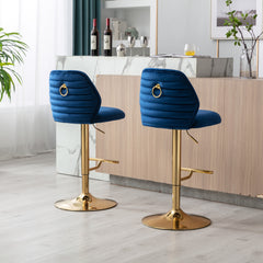 Modern Swivel Bar Stools Chair Adjustable (Set of 2) - Chrome Golden Base/ Navy Blue
