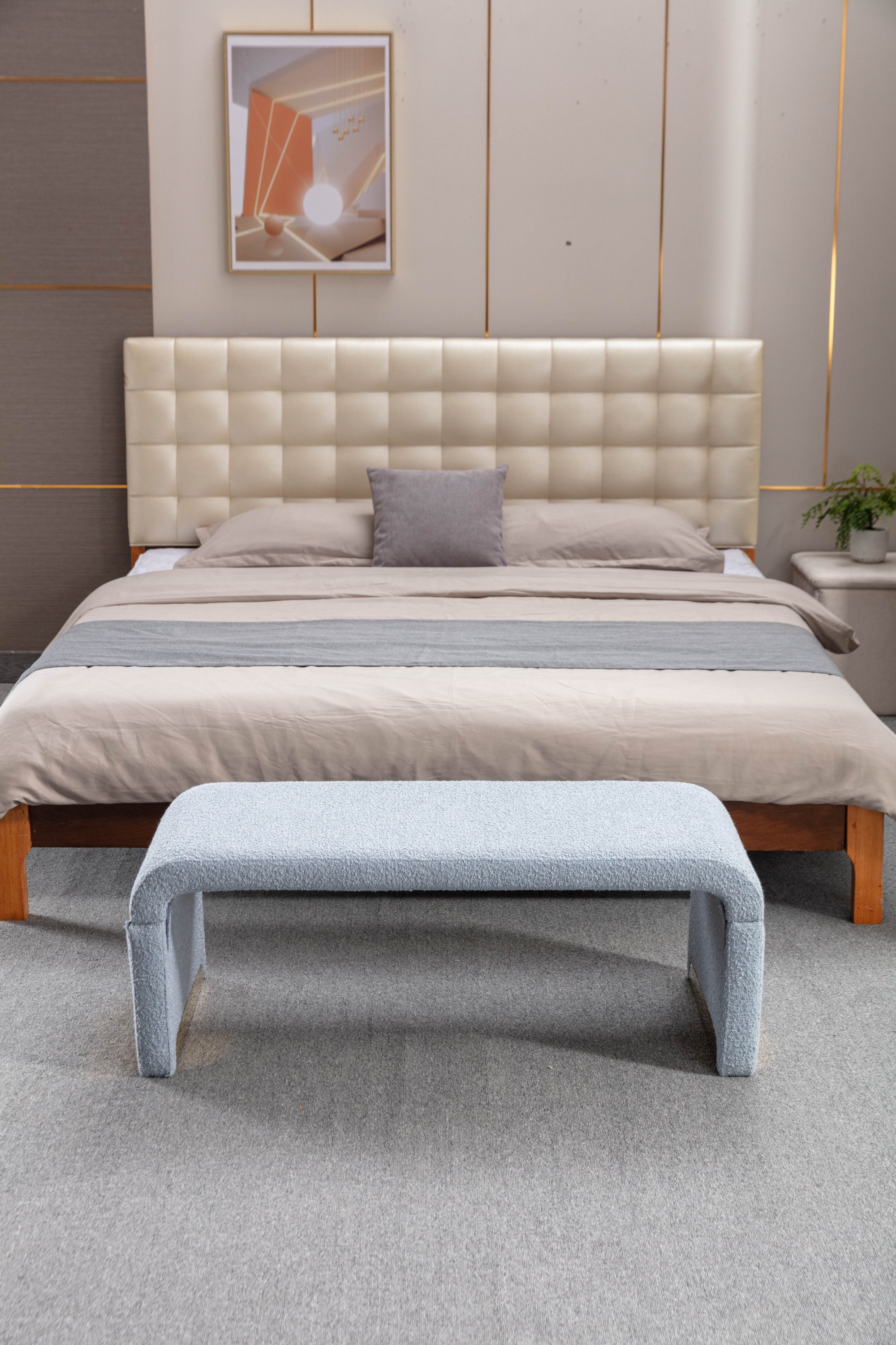 Boucle Fabric Bench