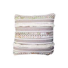 Handcrafted Square Jacquard Cotton Accent Throw Pillow, Vintage Applique Embroidery - Brown & White