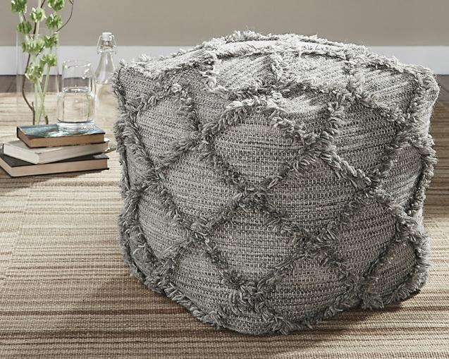 Contemporary Diamond-Shaped Fringe Pouf - Gray