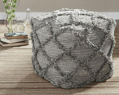 Contemporary Diamond-Shaped Fringe Pouf - Gray