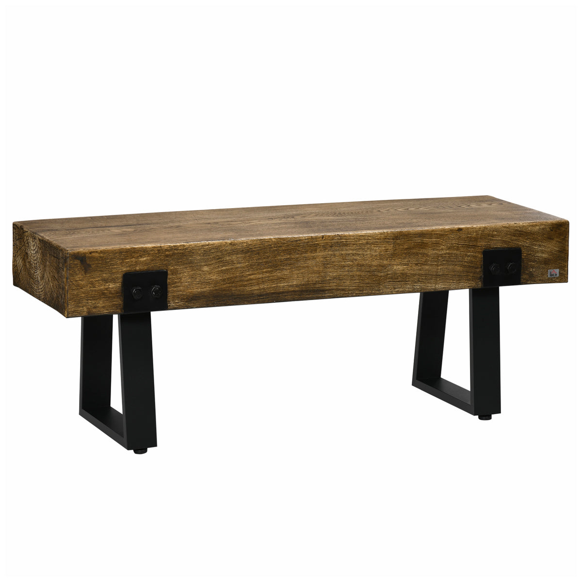 Garden Bench with Metal Legs, Rustic Wood Effect Concrete - Natural and Black