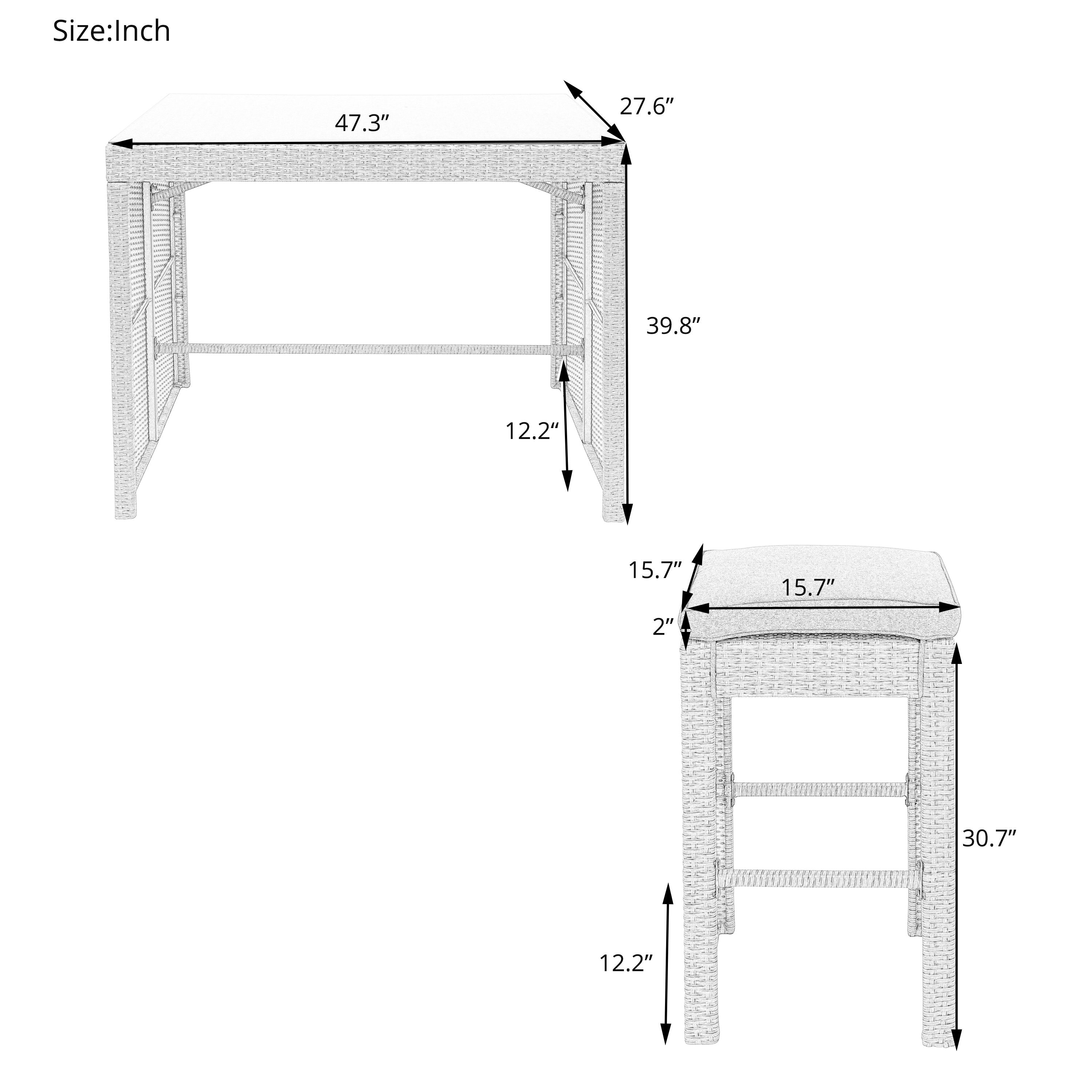 MAICOSY 5 Piece Rattan Outdoor Patio Stool Set, Patio Cushioned Seats with Table