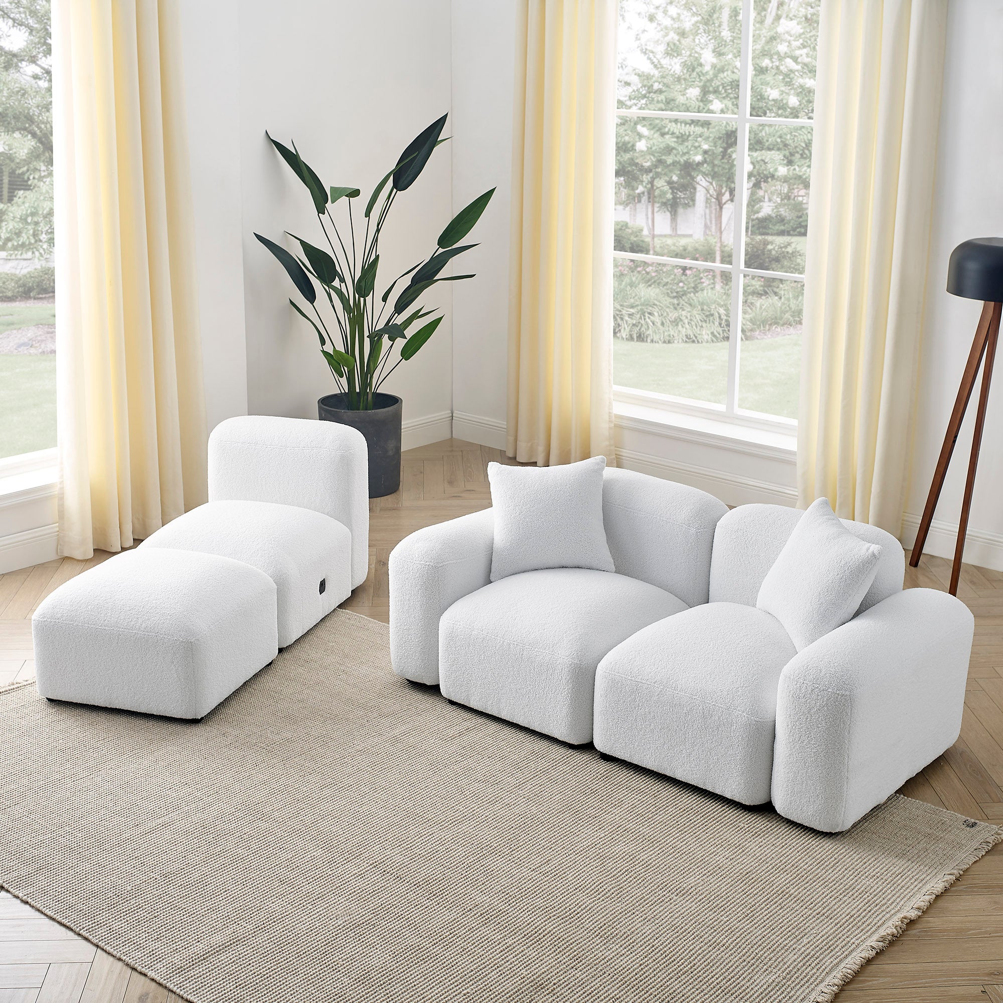 Teddy Fabric L-Shape Modular Sectional Sofa, DIY Combination - White