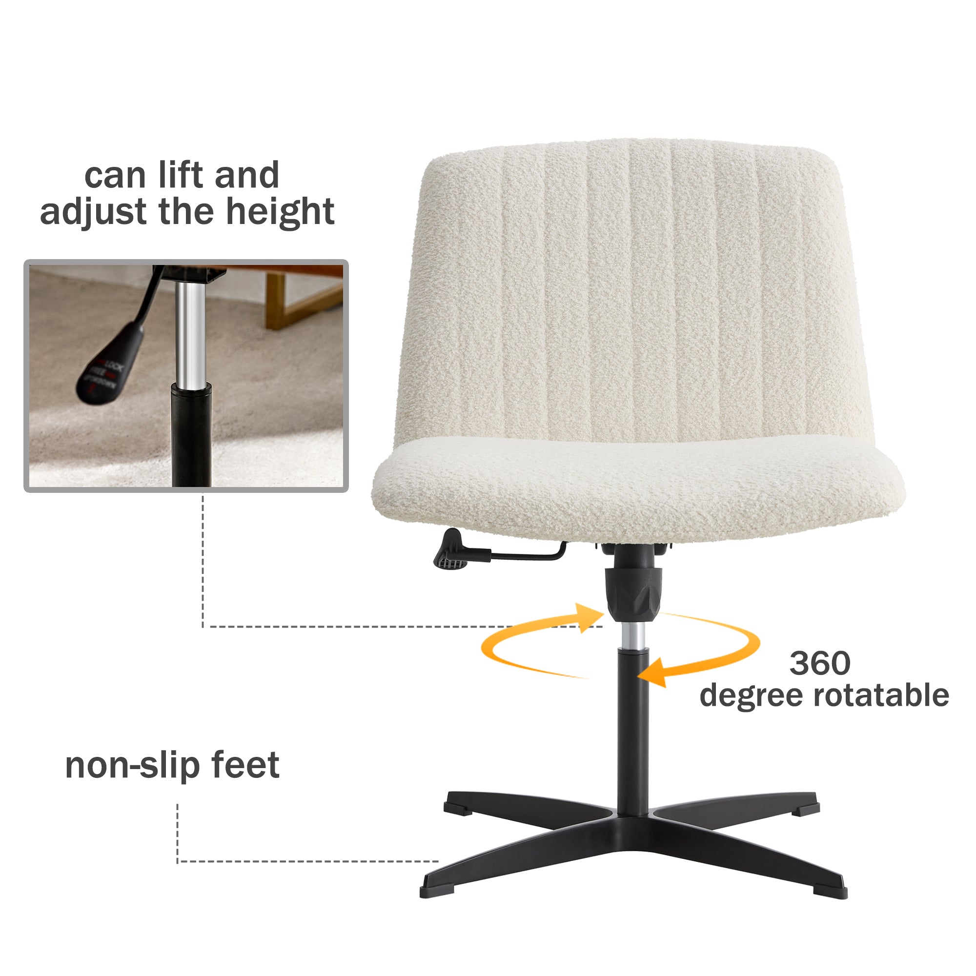 MAICOSY Swivel Home Office Desk Chairs Armless Adjustable 360 Velvet White Chair