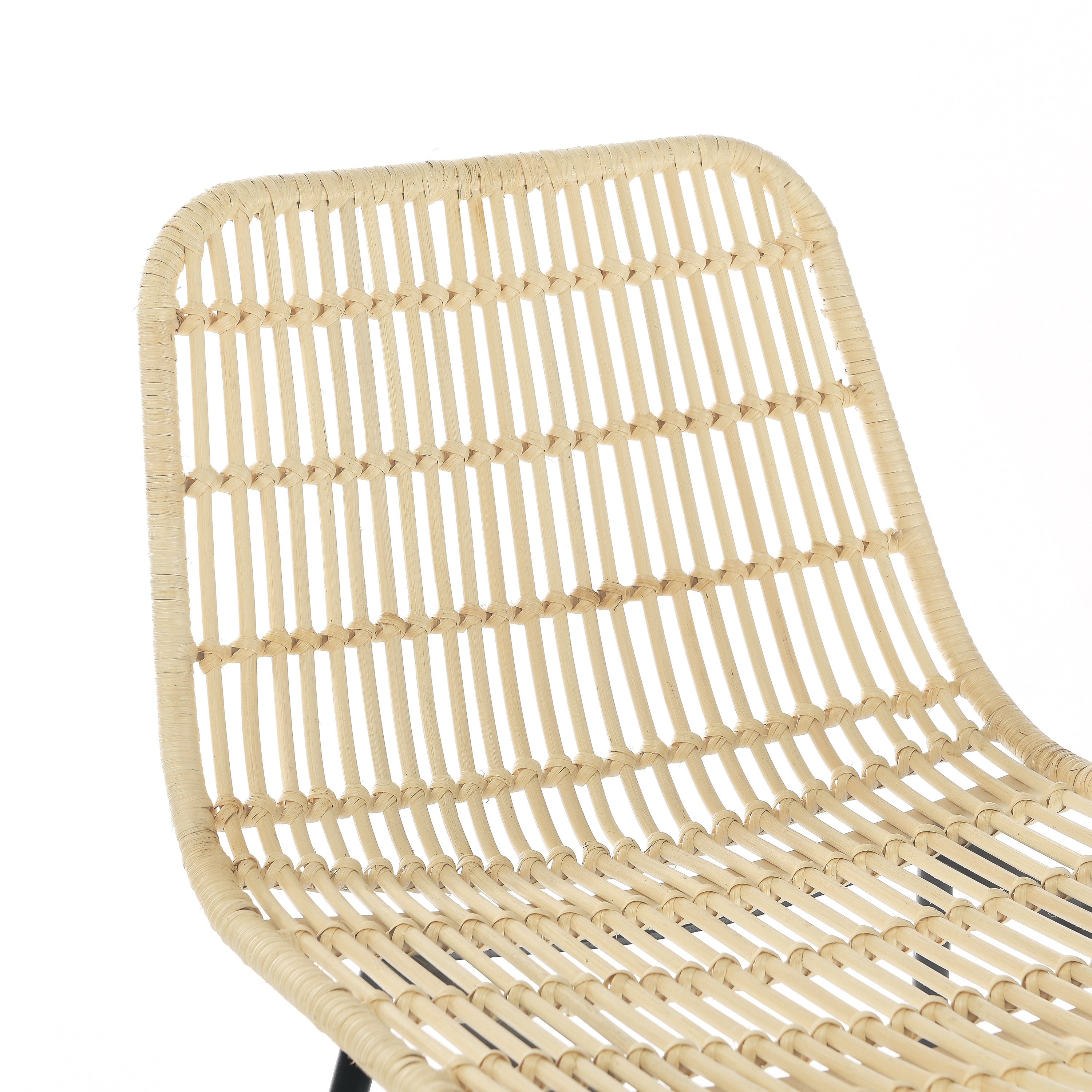 Natural Rattan Indoor Counter Chair, Black Finish Steel Legs (Set of 2)- Natural