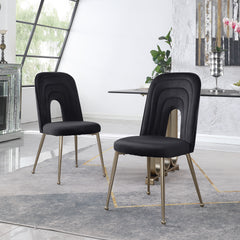 Mid Century Velvet Upholstered Dining Chairs with Metal Legs (Set of 2) - Black