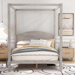 Full Size Canopy Platform Bed - Grey Wash