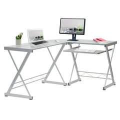 L-Shaped Tempered Glass Desk 