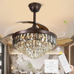 42"Chandelier Ceiling Fan Retractable Ceiling Fans with Lights and Remote Control 6 Speed LED 72w Dimmable Invisible
