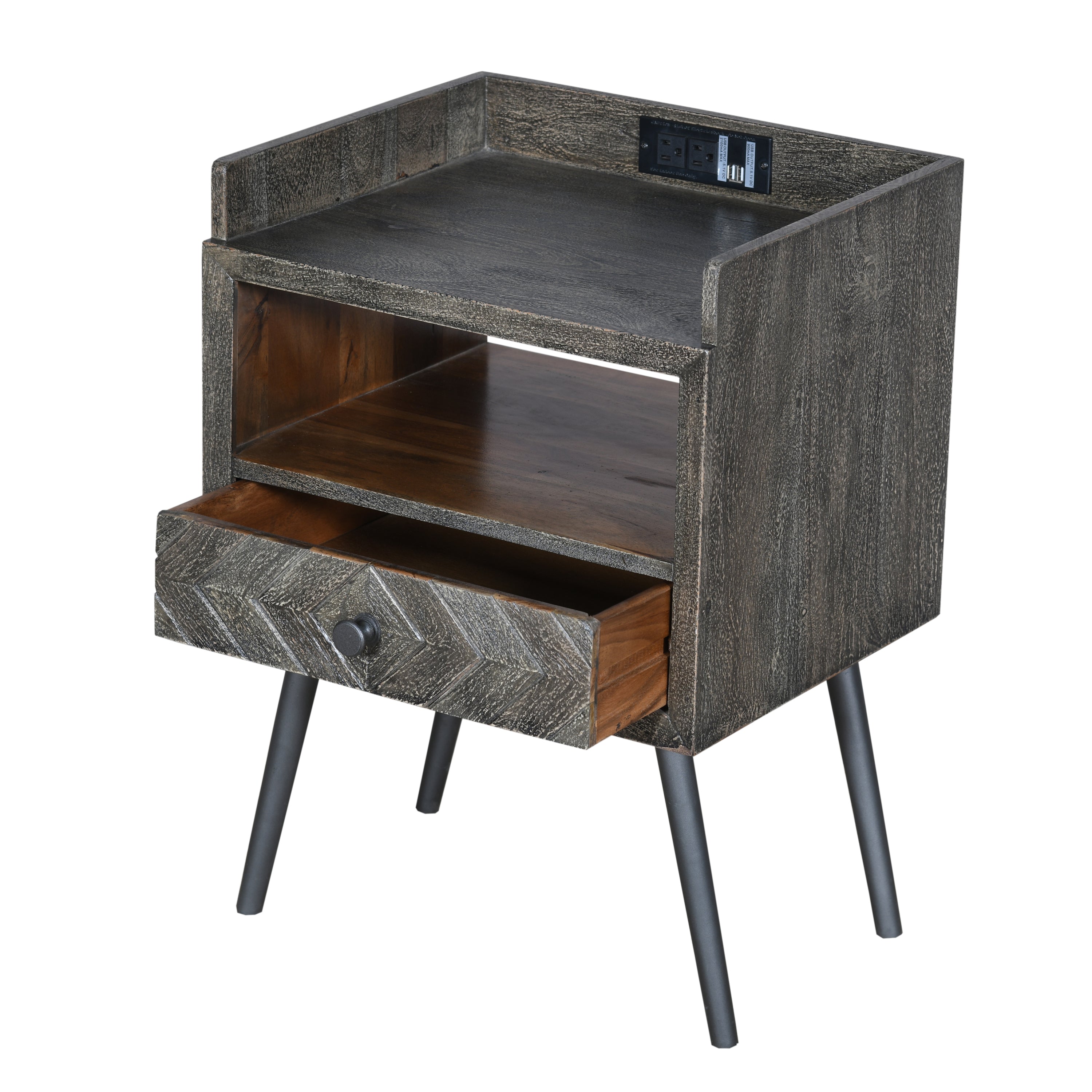 MAICOSY 25" Table Nightstand with USB, Power Outlet, Distressed Gray End Table