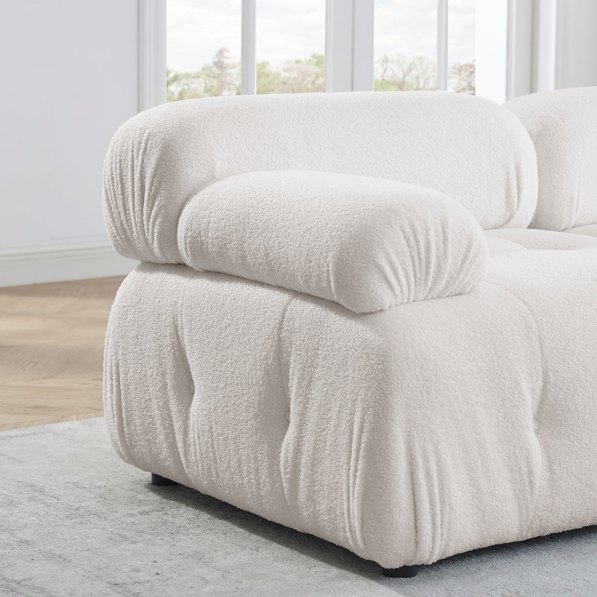 Modular Sectional Sofa, Button Tufted Designed and DIY Combination,L Shaped Couch with Reversible Ottoman - Ivory Teddy Fabric