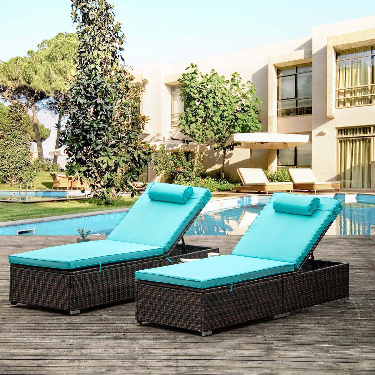 Outdoor PE Wicker Chaise Lounge - 2 Piece patio lounge chair; chaise lounge; lazy boy recliner;outdoor lounge chairs set of 2 beach chairs; recliner chair with side table  (Same as W213S00038)