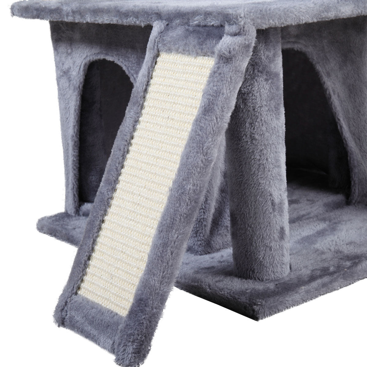 Double-layer Cat Tree with Cat house and Ladder - Light gray