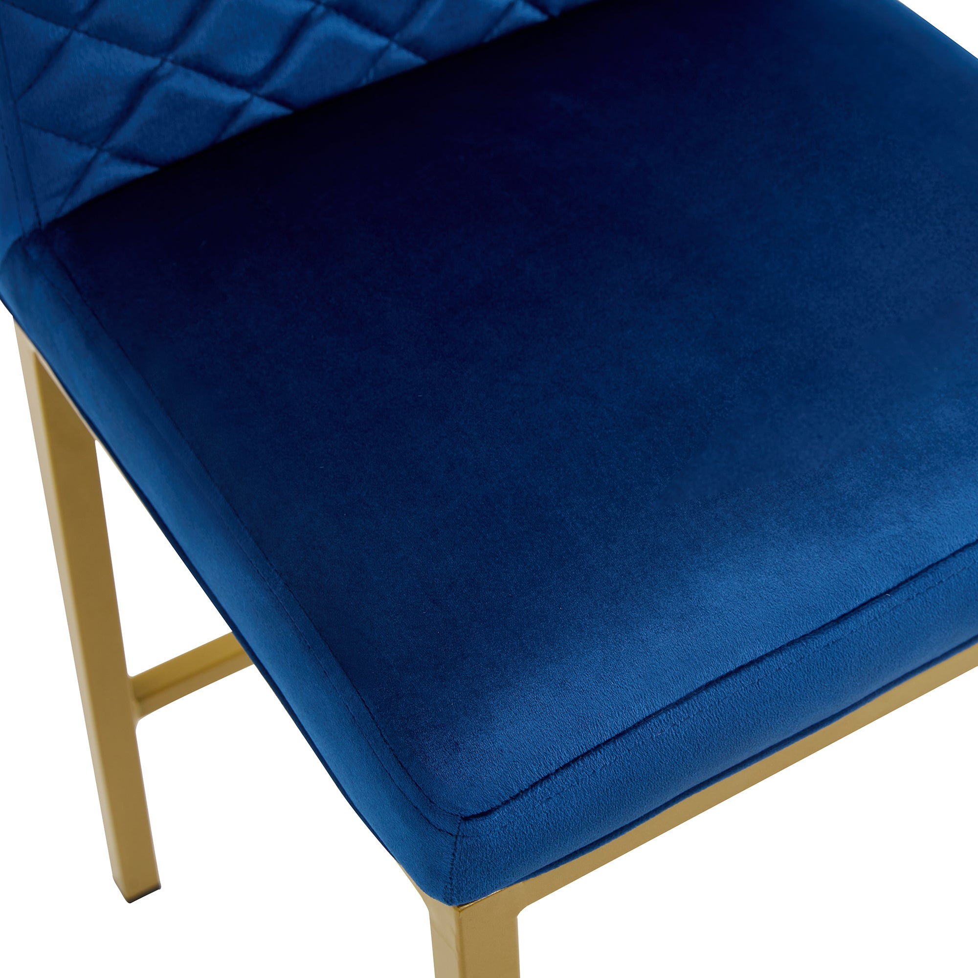 Modern Design High Counter Stool Metal Legs - Dark Blue Velvet Bar Chair (Set of 2)