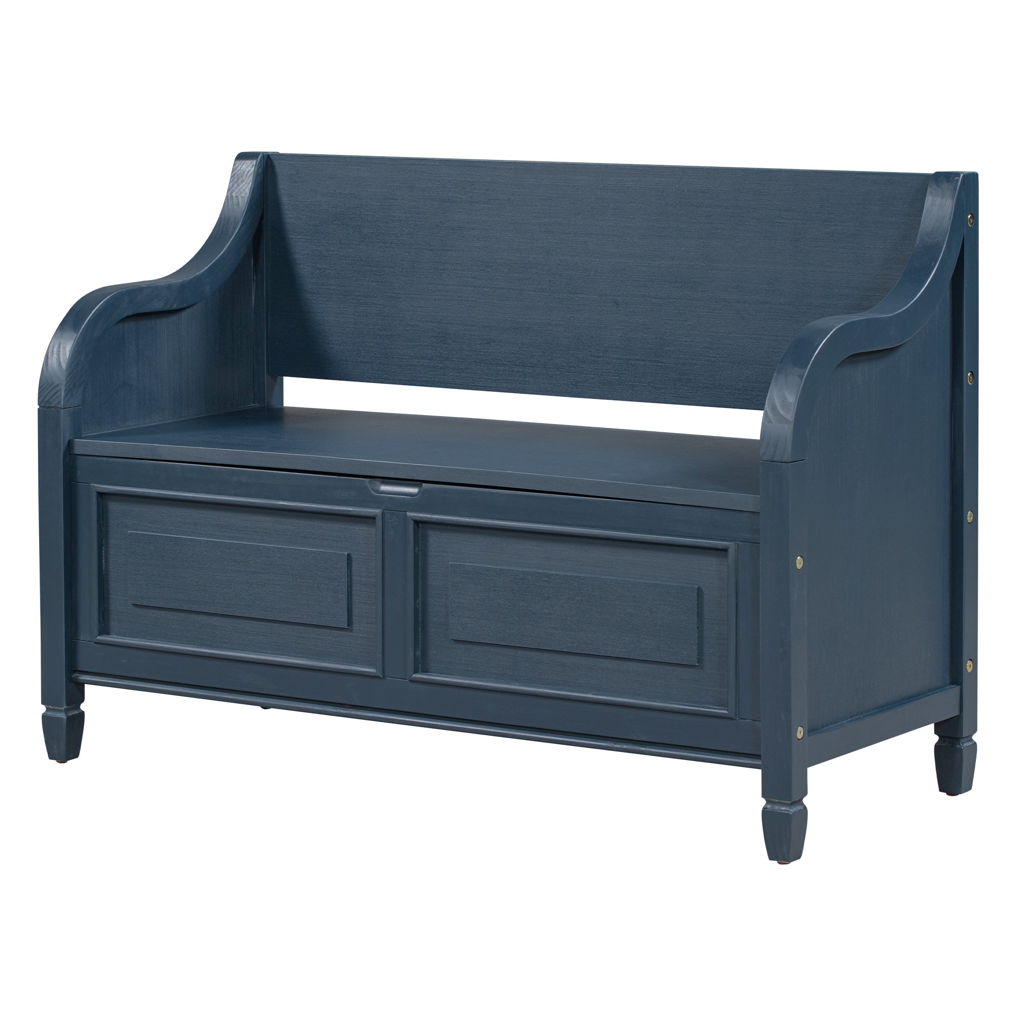 Rustic Style Solid Wood Entryway Storage Bench with Safety Hinge - Antique Navy + Beige
