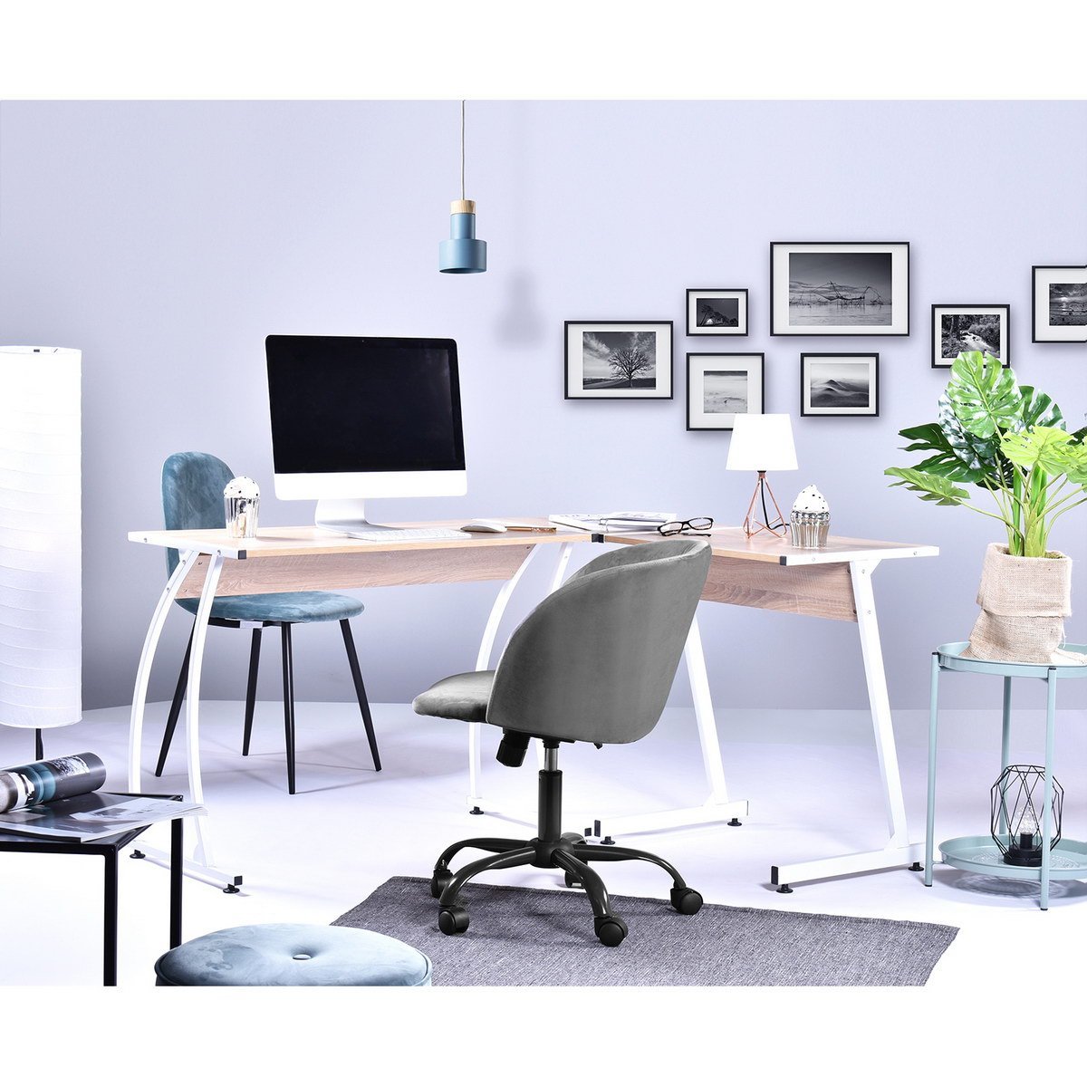 Modern Velvet Upholstered Home Office Chair - Dark Grey