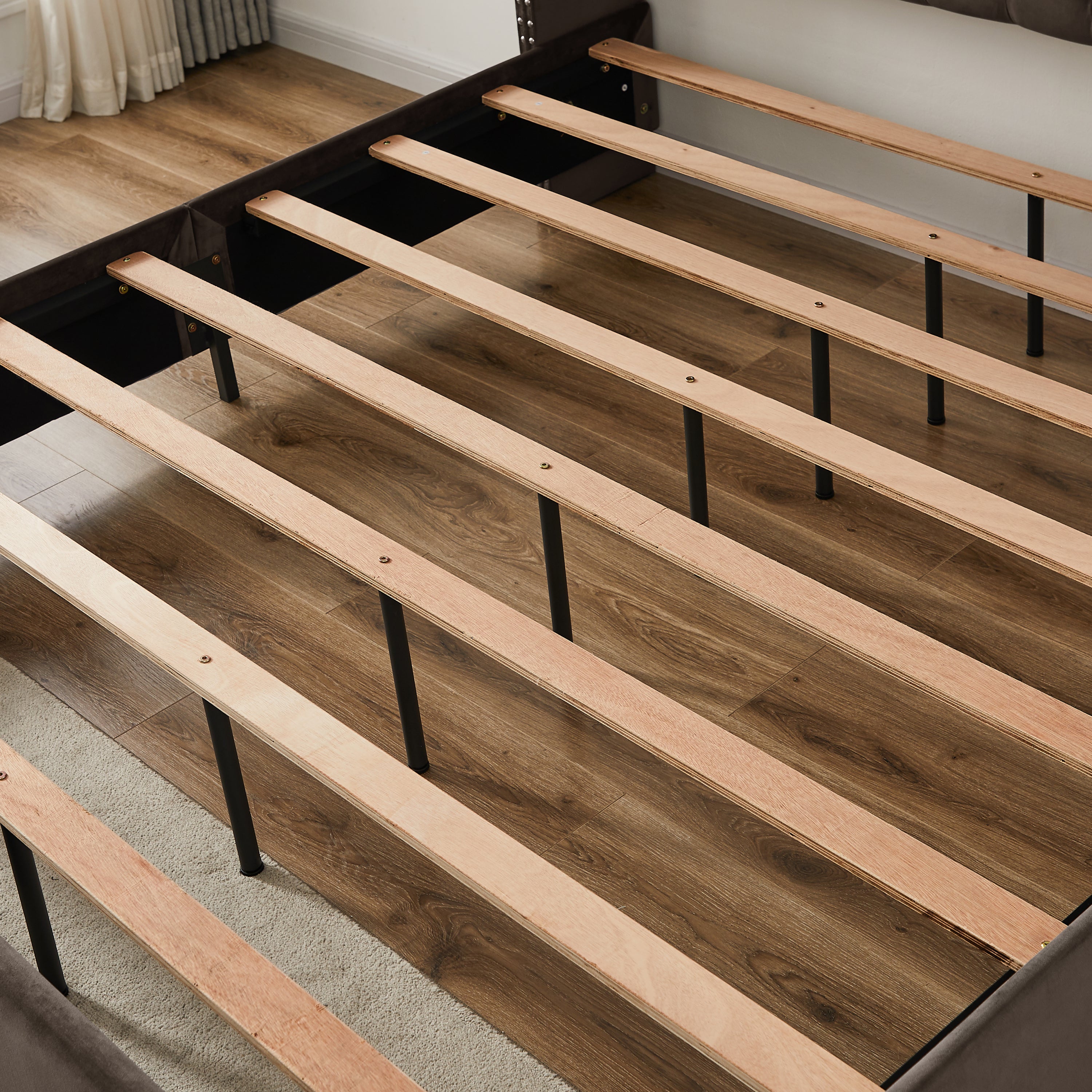 King Bed Button Designed Headboard - Brown