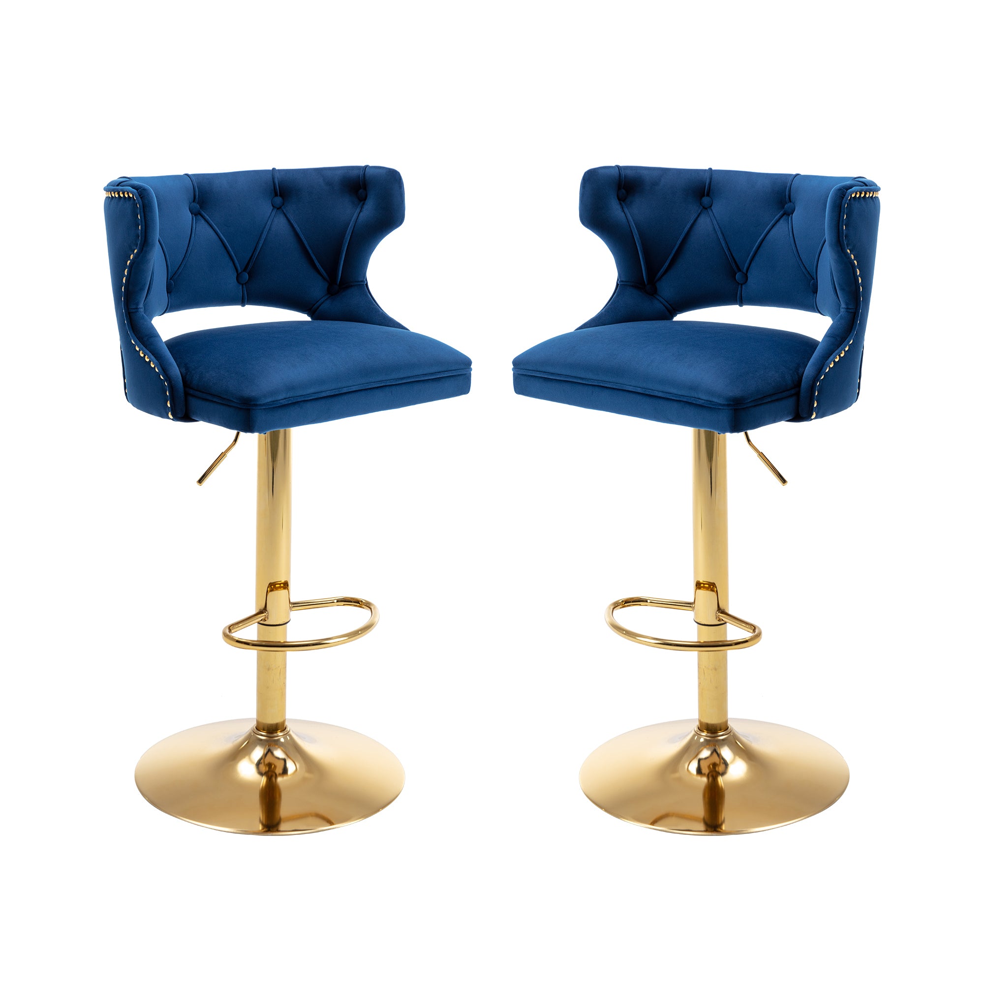 Bar Stools With Back and Footrest Counter Height Dining Chairs (Set of 2) - Velvet Blue