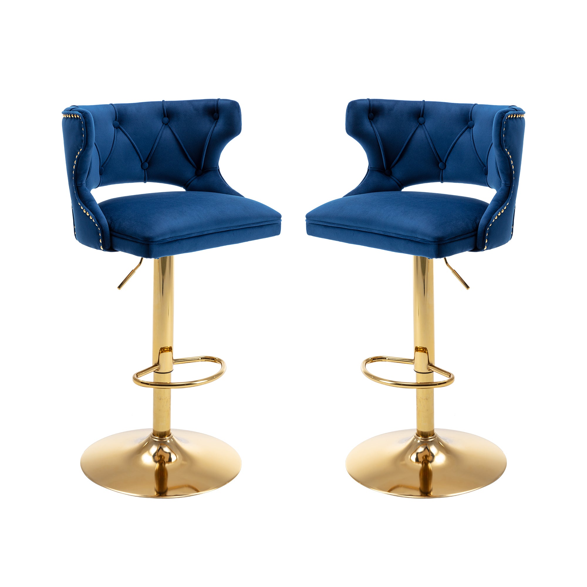 Bar Stools With Back and Footrest Counter Height Dining Chairs (Set of 2) - Velvet Blue