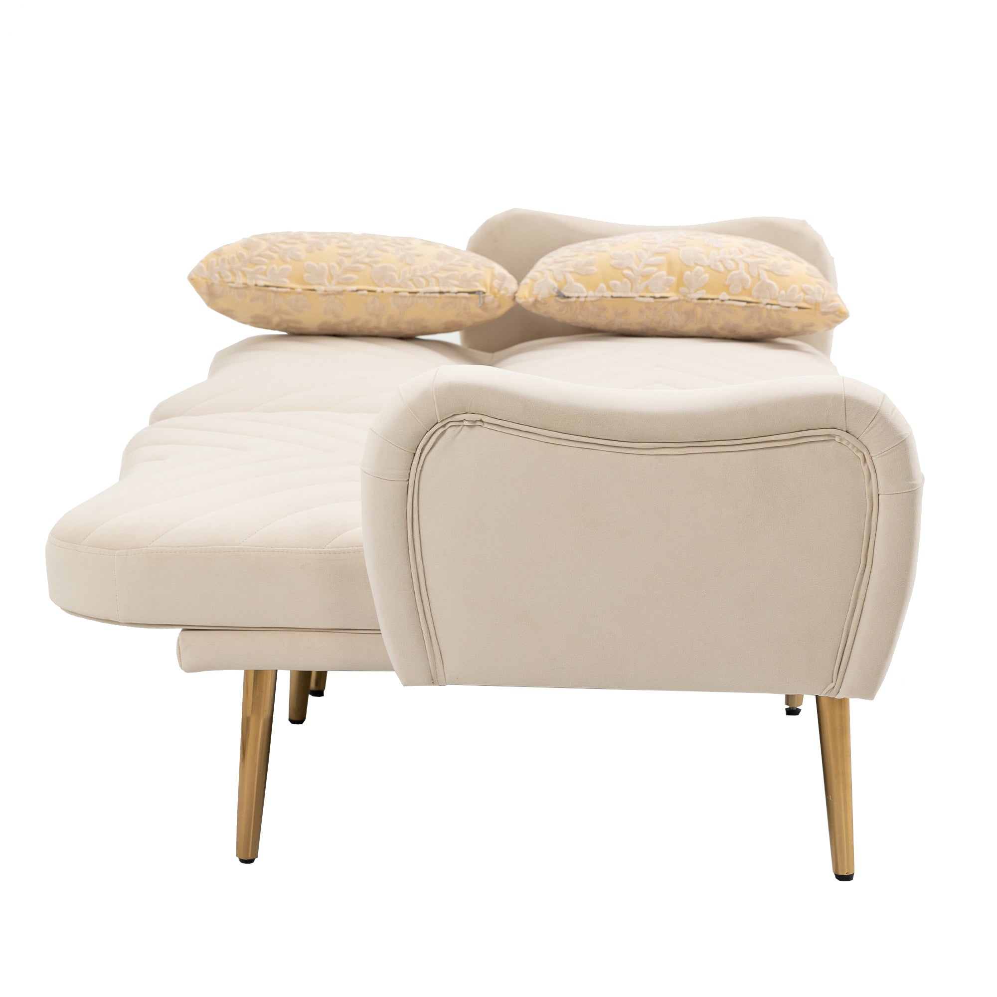 Loveseat Armrest 65 inch Modern Velvet Sofa with 2 Bolster Pillows - Beige