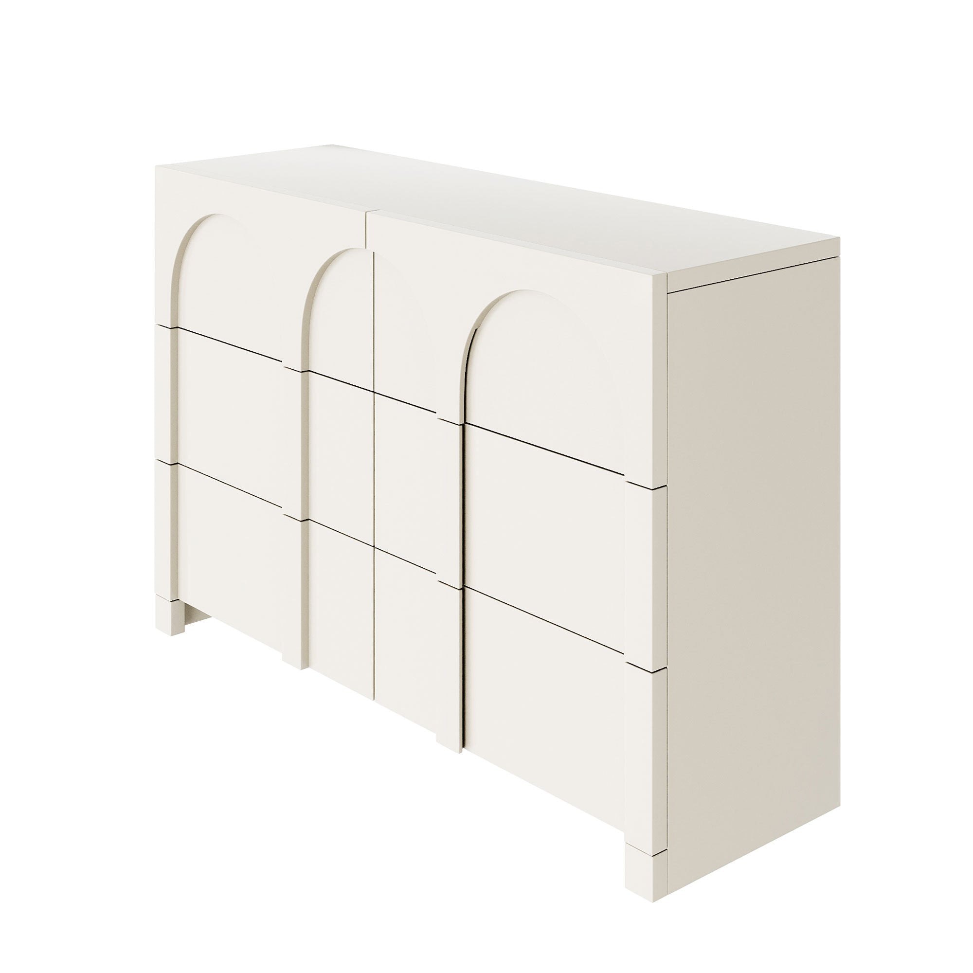 Modern Style Six-Drawer Dresser Sideboard Cabinet Ample Storage Spaces - Half Gloss White