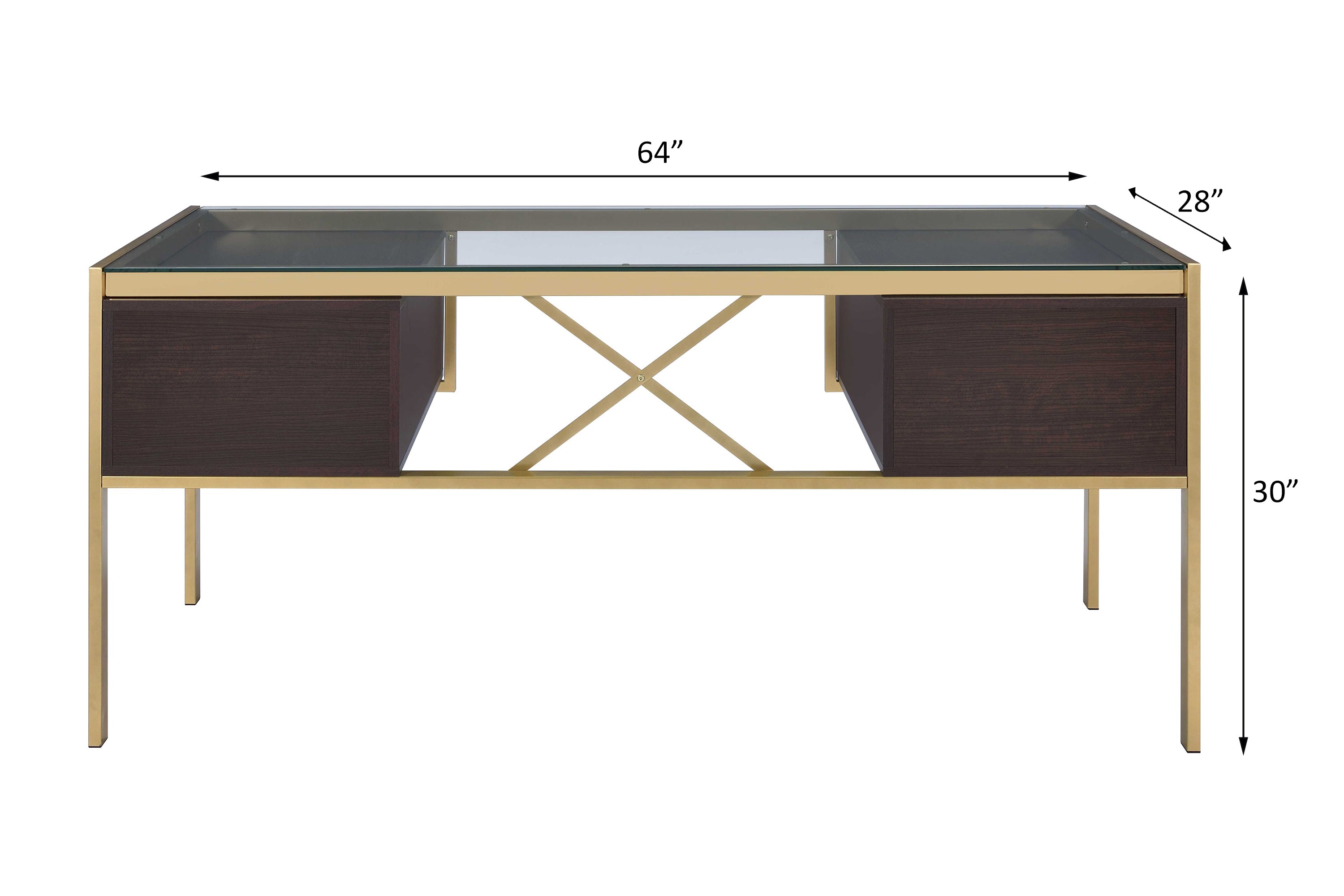 Clear Glass with Metal Frame Desk - Gold & Brown finish