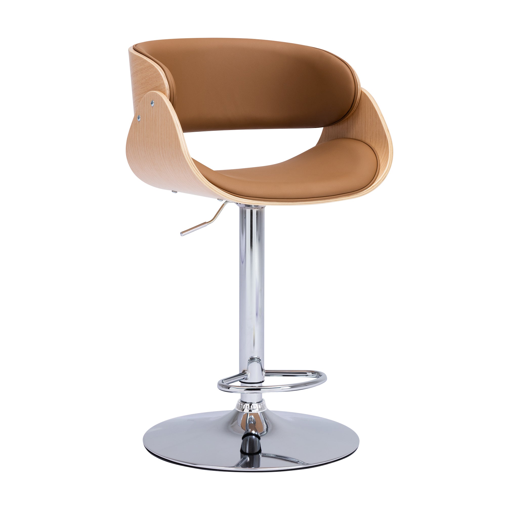 Adjustable/Swivel Bar Stool PU Leather Ecru Bent Wood Bar Chair - Walnut