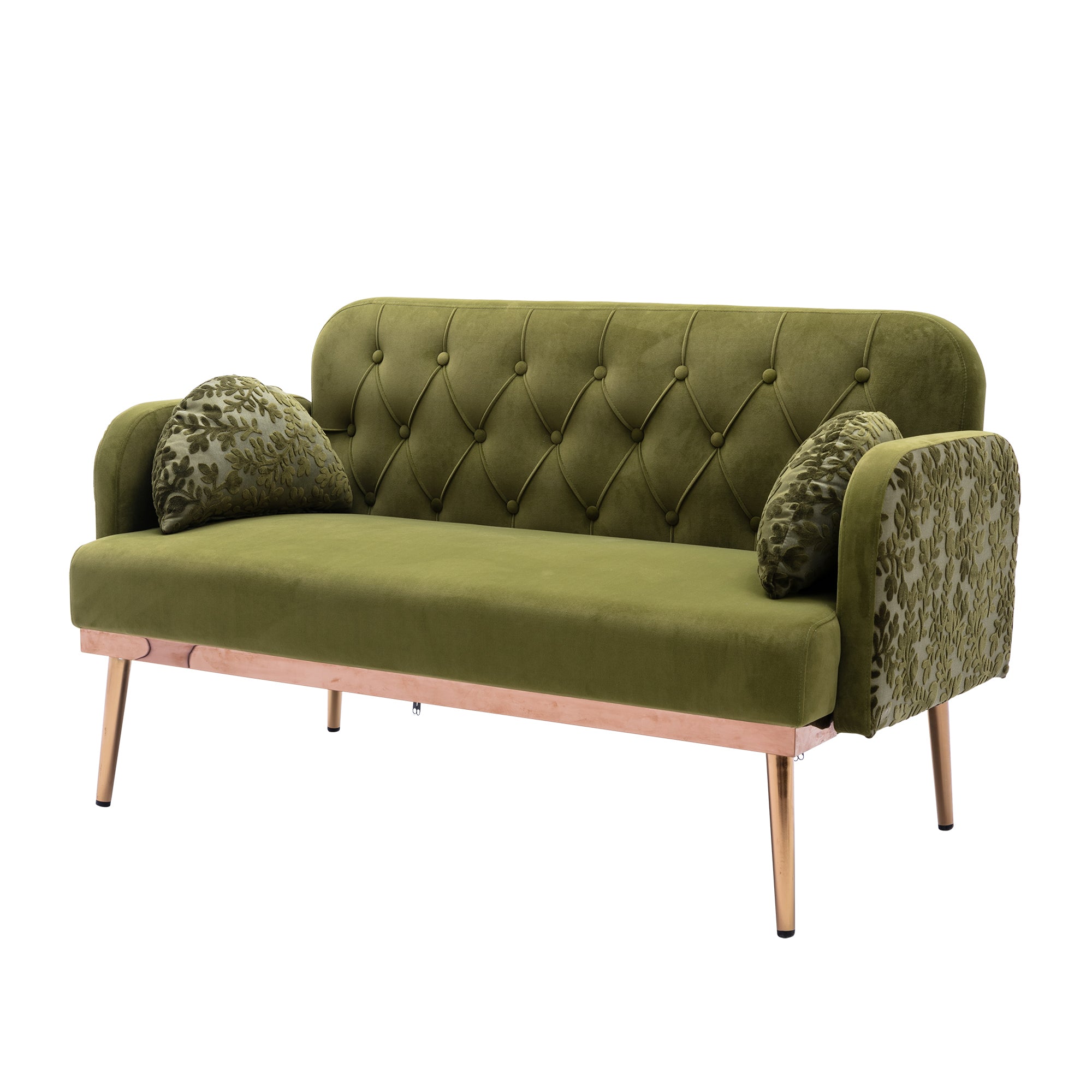 European Velvet Loveseat Sofa with Metal Feet - Green Olive