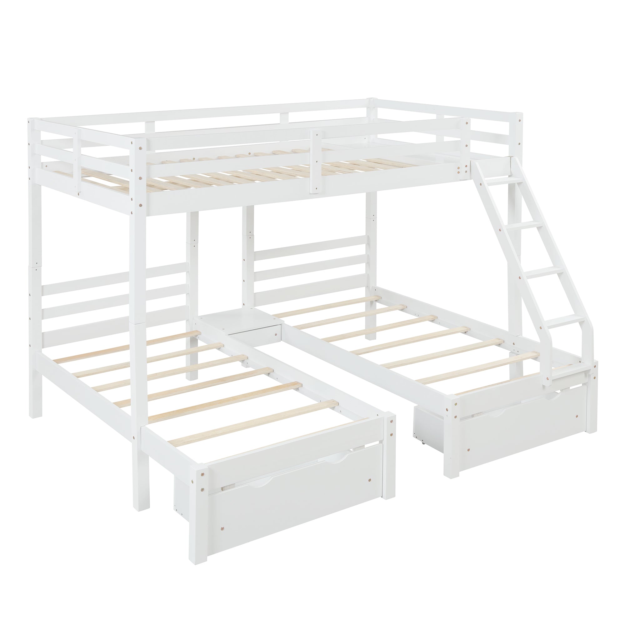 Full over Twin & Twin Bunk Bed with 3 Storage Drawers (96.8”x79”x68.3”) - White