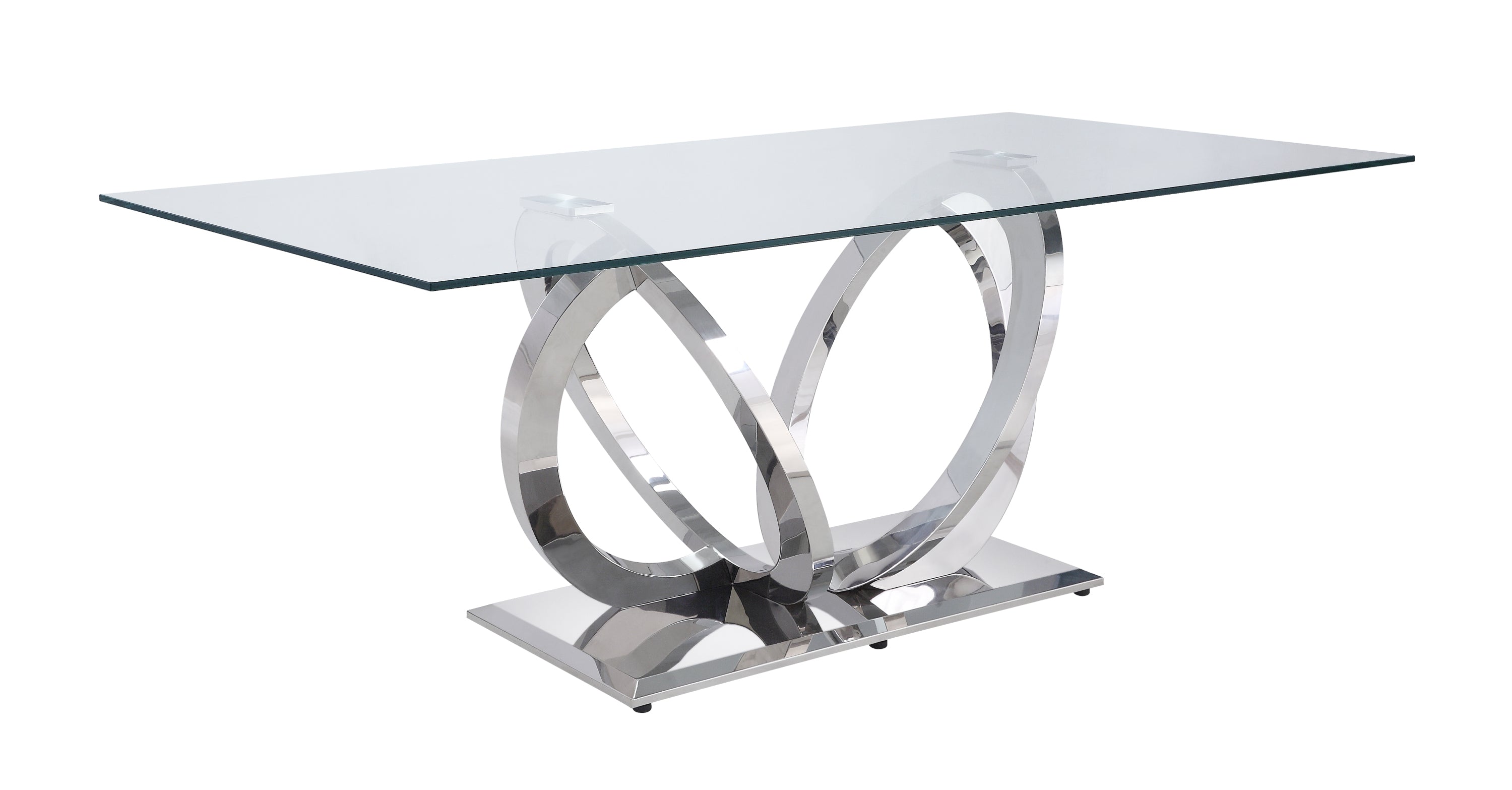 Finley Dining Table, Clear Glass & Mirrored Silver Finish