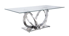 Finley Dining Table, Clear Glass & Mirrored Silver Finish