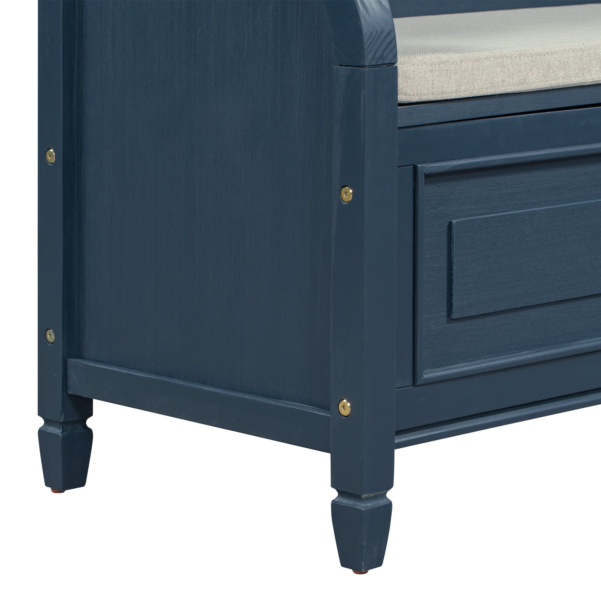 Rustic Style Solid Wood Entryway Storage Bench with Safety Hinge - Antique Navy + Beige