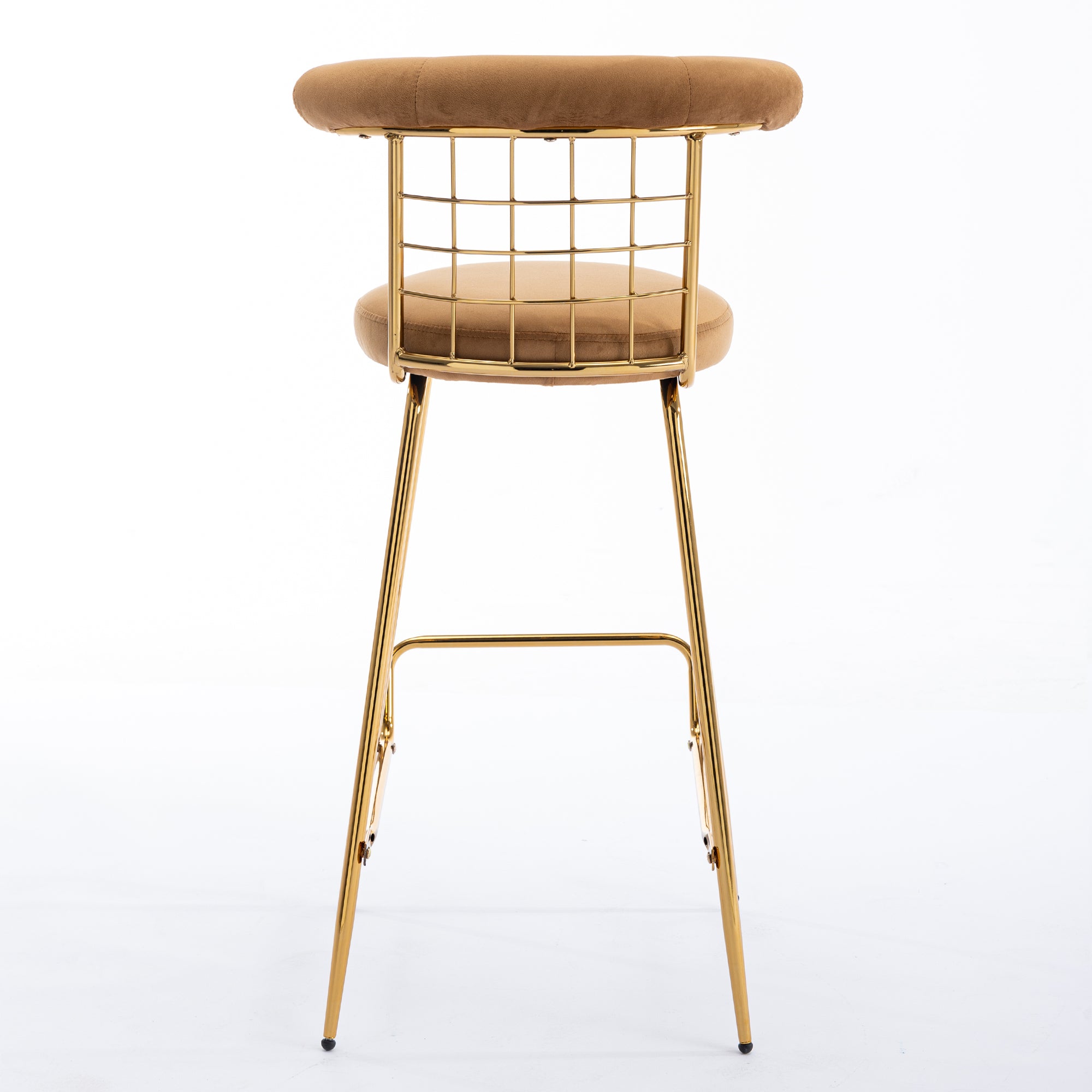 Luxury Velvet  High Bar Stool with Metal Legs and Soft Back - Camel