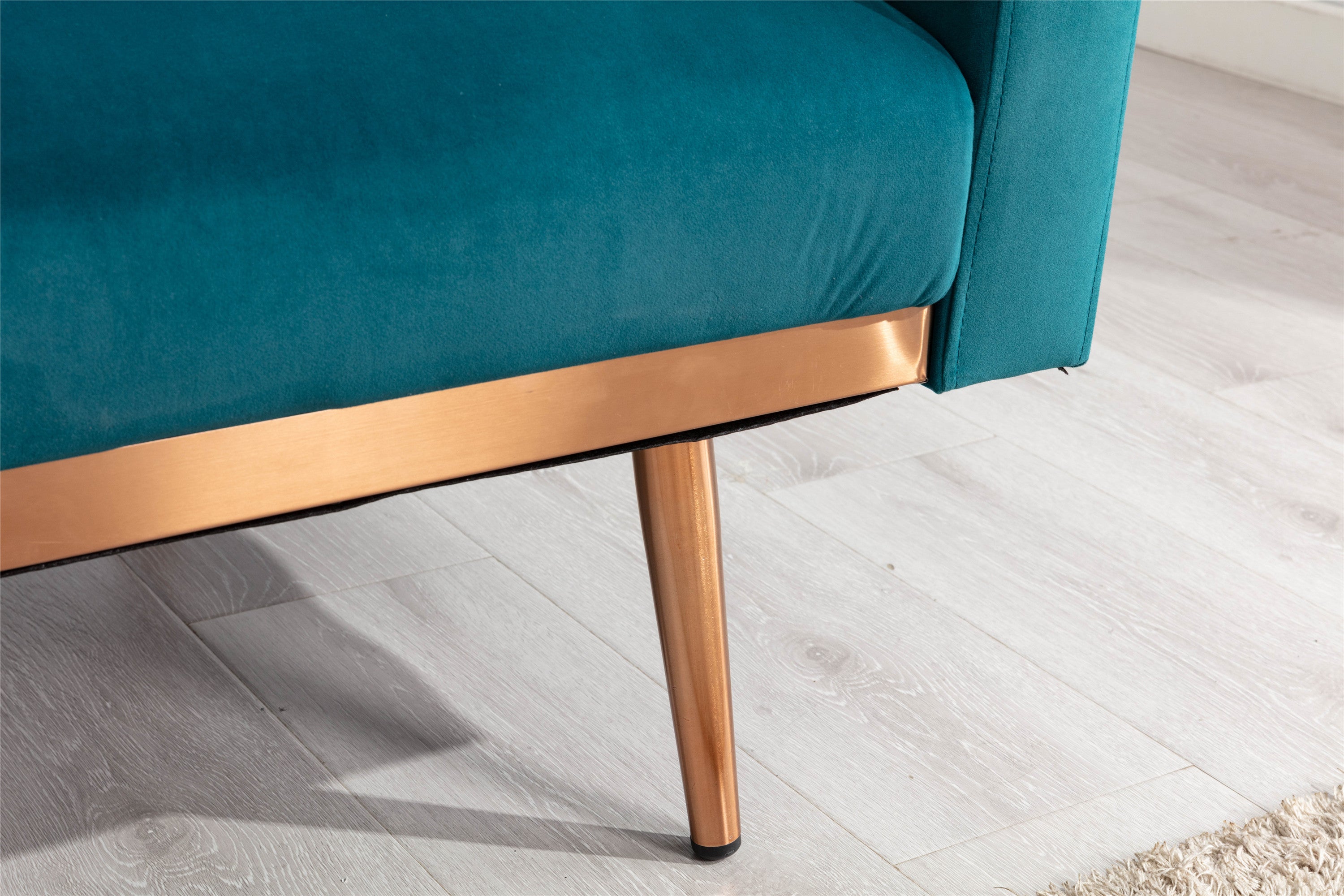 Loveseat Sofa with Rose Gold Metal Feet and Teal Velvet