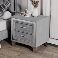 2-Drawer Nightstand with Metal Legs for Bedroom Velvet Bedside Table-Gray